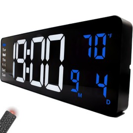 Opis Clock 1 (XXL White & Blue) – Extra Large Digital Wall Clock with Date, Temperature and Timer – The Big LED Large Digital Clock for Walls