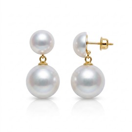 IDOKAWA Double Pearl Drop Earrings for Women, White Faux Pearl Dangle Earrings 12mm & 16mm, 18K Gold Plated with 925 Sterling Silver Post, Elegant Classic Jewelry for Wedding Party Daily Wear