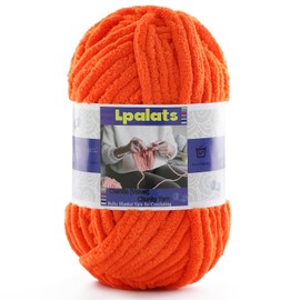Chunky Chenille Yarn for Crocheting - 1 Pack of 100g/3.5oz - #6 Super Bulky - Polyester - Baby Blanket Yarn for Crochet Amigurumi Blankets (1, Orange)