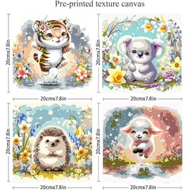 4 Pack Animal Paint by Number for Kids Ages 8-12, DIY Acrylic Watercolor Paint by Numbers Canvas, Easy Tiger Sheep Hedgehog Koala Paint by Numbers, for Home Wall Decoration and Holiday Gifts 8X8 Inch