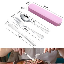 JIEYUCHU Camping Cutlery Set of 3, Stainless Steel Camping Cutlery with Case, Reusable, Travel Cutlery for On the Go Camping Picnic (Pink)