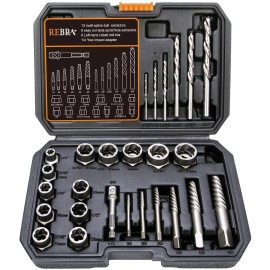 REBRA Screw Extractor and Left-Hand Drill Bit Set, Easy Out Broken Bolt...