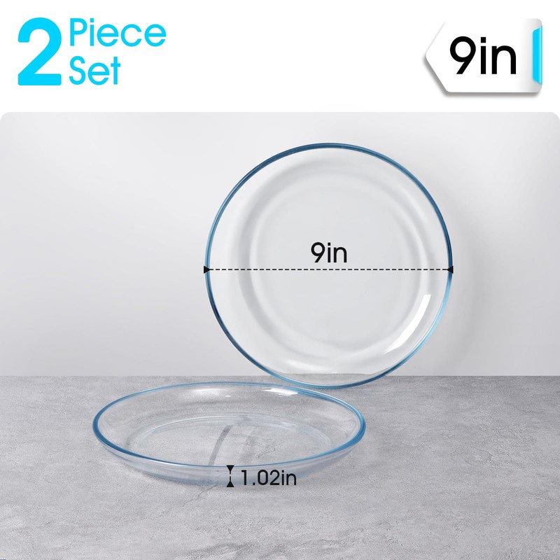 NUTRIUPS 2 Pack 9 inch Glass Plates - with Lipped