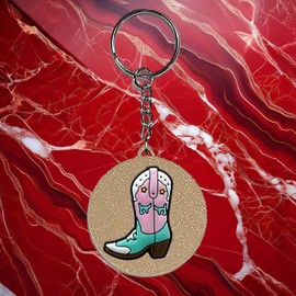 Cowgirl Boots Keychain Yazzle Dazzle Zipper Purse Bookbag Tumbler Key Chain with Key Ring Double Sided