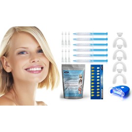 KAV PLUS Teeth Whitening Kit 6 Gel, LED Light, X4 Mouth Trays + Free Teeth Shade - Professional Teeth Bleach Whitening KIT