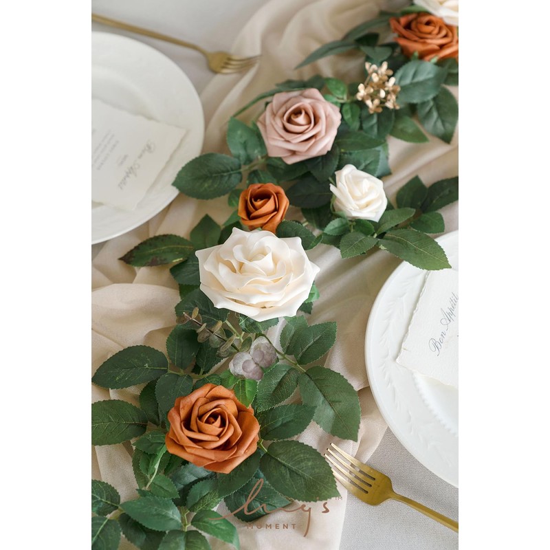 Ling's Moment 5FT Terracotta Artificial Flower Garland Fake Rose Floral