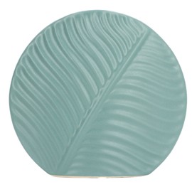 Leaves Pattern Ceramic Vase Nordic Style Dark Green Flat Leaf Shape Anti Skid Porcelain Vase for Living Rooms Office