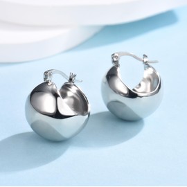 Chunky Gold Hoop Earrings for Women Girls | 14K White Gold Plated Thick Basket Huggie Hoops, Small Brushed Matte Ball Hoop Earrings Jewellery Gifts for Christmas Birthday