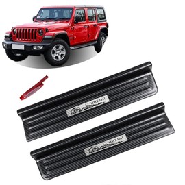Rowa Door Sill Guards Compatible with Jeep 2018-2024 Wrangler JL JLU & 2020-2023 Gladiator JT, Carbon Fiber Pattern 304 Stainless Steel Door Entry Guard Full Coverage for Door Sill Protector (2- Door)