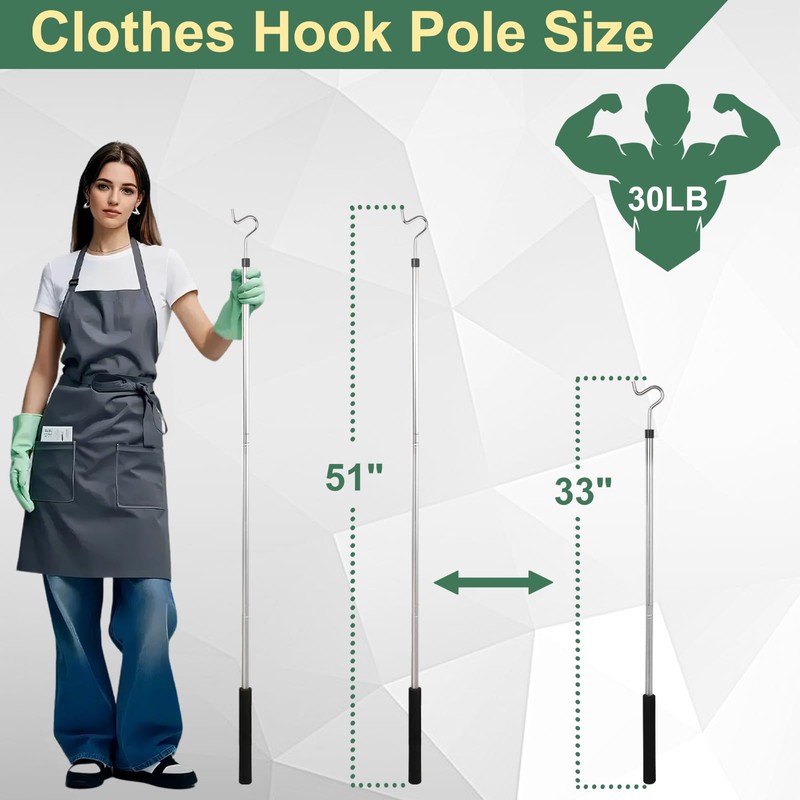 Frebuta Clothes Hanger Reaching Hook,33 to 51Inch Clothes Hook Pole