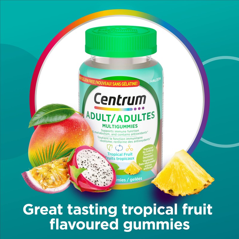 Centrum Adult MultiGummies Tropical Fruit Multivitamin and Multimineral Supplement, Pineapple-Mango,