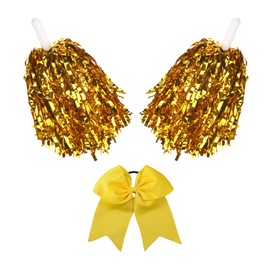 LAOTIDui Pom Poms Cheerleading and Cheer Hair Bow,Metallic Foil Handle Squad Team,Cheerleading Accessories for Girls,Spirit Sticks Cheerleading for Basketball Football Team Dance 40 Grams Weight Each