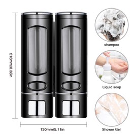 Kytree Black Hand Soap Dispenser Wall Mounted, 400ml Bathroom Shower Dispenser, Shower Pump Dispenser and Organizer for Bathroom Kitchen Hotel, Refillable Liquid Lotion Soap Dispenser (2Pcs)