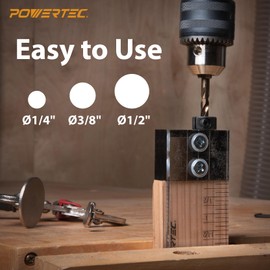 POWERTEC Complete Doweling Jig Kit w/ 1/2",3/8",1/4" Cobalt M-35 Drill Bits, Wood Dowel Jig Accessories with Depth Scale, Laser Cut Alignment Marker & Split Ring Stop Collar for Easy Alignment(71714)