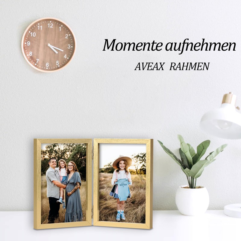 AVEAX Double 10x15 Photo Frame Folding Wooden Picture Frame with
