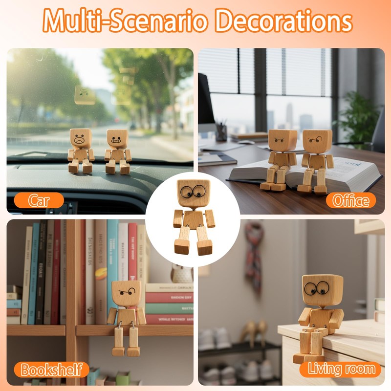 SurPse Shaking Wooden Man Figurine, Wooden Man with Wobbly Legs,