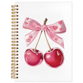 SNNDER Pink Cherry Notebook, Preppy Girly Journal, Coquette Notebooks for Women, Coquette Preppy Office Supplies, Hardcover Spiral Notebook 5.5x8.3 Inch