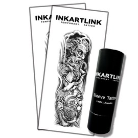 INKARTLINK Semi Permanent Tattoo, 2pcs full arm large size art party tattoo, comes with a pair of anti-transfer sleeves, lasts 7-15 days, waterproof and anti-reflective (Old Man Time)