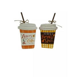 Agape Gifts Designs AGD Fall Decor -  Pumpkin Spice Leaves Falling Chunky Wood Tabletop Sitters 2pc