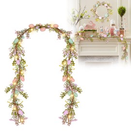 Easter Egg Garland with Light,6ft Artificial Garlands Easter Decorations Spring Garland for Mantle Front Door Kitchen Fireplace Wall Window Indoor Outdoor Home