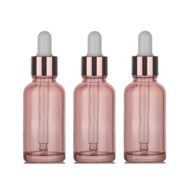 SNOW DIAMOND 1 oz Eye Dropper Bottle (3 Pack Rose Glass Bottles 30ml with Rose Golden Caps，Empty Tincture Bottles for Essential Oils, Perfume Pink (30ml, 3 Pack)