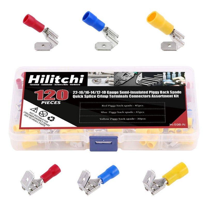 Hilitchi 120pcs 22-16/16-14/12-10AWG Piggy Back Insulated Terminals Electrical Wiring Wire