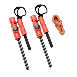 AOFAR Fire Starter AF-381 Plus Fire Steel 5-in-1 for Camping, Hiking, Hunting, Backpacking, Boating, Outdoor Magnesium Survival Rod with Fire Paracord, Compass and Whistle, Waterproof (2-Pack)…