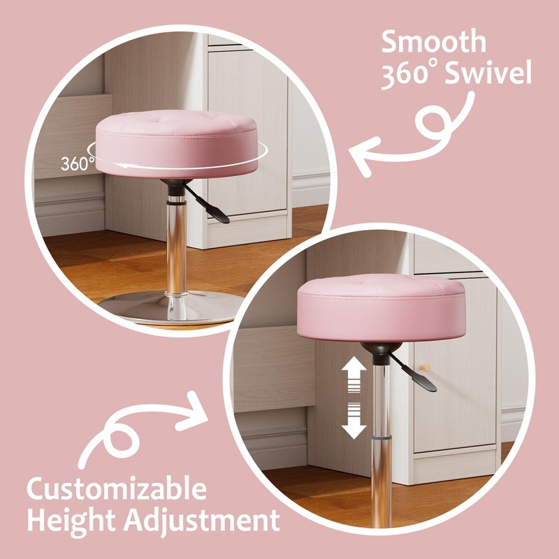 Youtanic Vanity Stool with Adjustable Height, 360°Swivel Ottoman Chair for