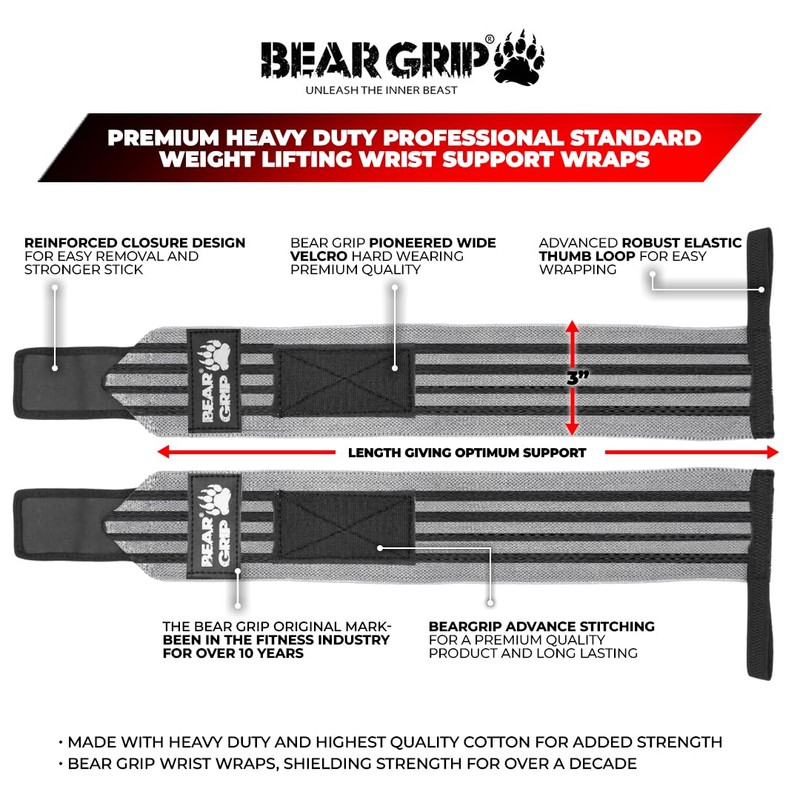 BEAR GRIP - Weight lifting wrist support wraps (Sold in