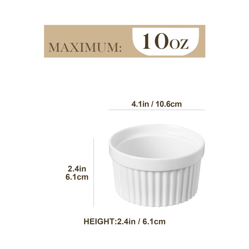 MALACASA Ramekins 10 oz Oven Safe, Porcelain Creme Brulee Ramekins