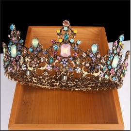 Unbranded Vintage baroque Crown Dark Tiara multi color princess goth queen diadem tiara