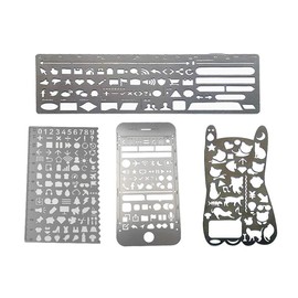 Bullet Journal Stencil Set,Ruler Drawing Painting Hollow Template Icon Tools DIY Kit for Scrapbook Album Card Planner Journal Making(Stainless Steel,4pcs with Different Icons)