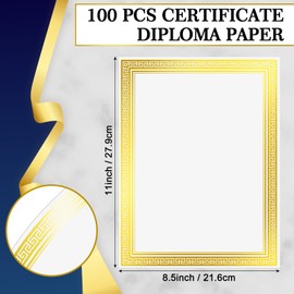 Affrolling 100 Pcs Certificate Diploma Paper 8.5 x 11 Inch Blank Cardstock for Graduation Certificate Paper for Printing Award Certificates Professional Certificate Paper (Gold Hot Stamping White)