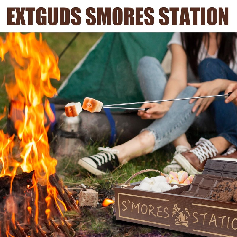 Extguds S'Mores Station with Cutout Handles,Sets:1 Smores Caddy+4 Roasting Sticks,for