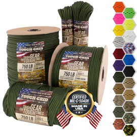 TOUGH-GRID 750lb Camo Green Paracord/Parachute Cord - 100% Nylon Mil-Spec Type IV Paracord Used by The US Military, Great for Bracelets and Lanyards, 50Ft. - Camo Green