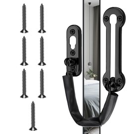 Door Chain with Leather Case Security Lock SUS304 Stainless Steel Extra-Thick Heavy Duty Front Door Restrictor Limiter Safety Guard Chain with Spring for Home Apartment Wooden/UPVC Doors (Black)