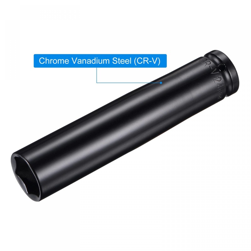 sourcing map 1/2" Drive by 24mm Deep Impact Socket, Heat-Treated
