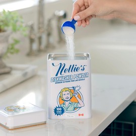 Nellie's Dishwasher Powder - Tough on Food Residue, Plant-Based Ingredients, Septic Safe, Spotless Clean, High-Efficiency Dishwashing Solution - 100 Scoop Tin