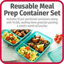 Good Cook Meal Prep, 2 compartimentos sin BPA, apto para microondas/lavaplatos/congelador, color verde azulado