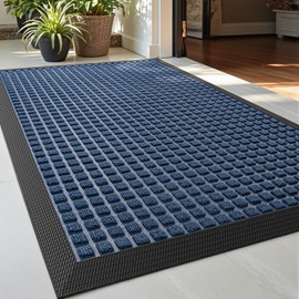 DEXI Front Door Mat Outside Entrance, 2x3 ft Rubber Entry Doormat Heavy Duty, Welcome Mats Non Slip for Inside House Floor Entryway Back Doors Exterior Patio, Squares Blue