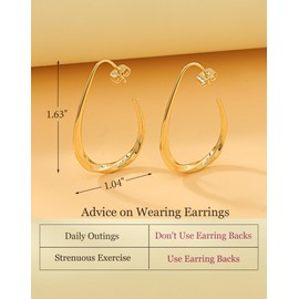 14k Gold Plated Teardrop Hoop Earrings for Women,Lightweight Hypoallergenic Oval Hoop Mobius Earrings