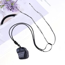 Erliway Erliway 1.2" Raw Stone Necklace for Women & Men, Natural Rough Black Tourmaline Gemstone Crystal Pendant, Adjustable Healing Crystal Necklace with Hand-Woven Rope