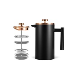 MaxMiuly Kaffeebereiter French Press 0,35 Liter Klein Kaffeezubereiter Doppelwandig Edelstahl Französische Kaffeepresse inikl. Ersatzfilter 350ml, 2 Tassen, Schwarz