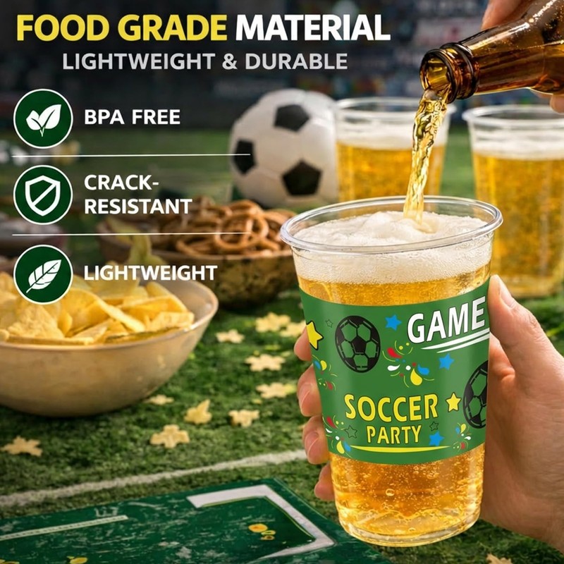 Soccer Party Cups 16 oz, 50 Pack Disposable Plastic Drinking