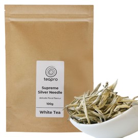 Teapro Supreme Silver Needle White Tea | Bai Hao Yin Zhen Loose Leaf Tea | 1st Harvest Pure Unblended Silver Needle Tea | Chinese White Tea (100g)