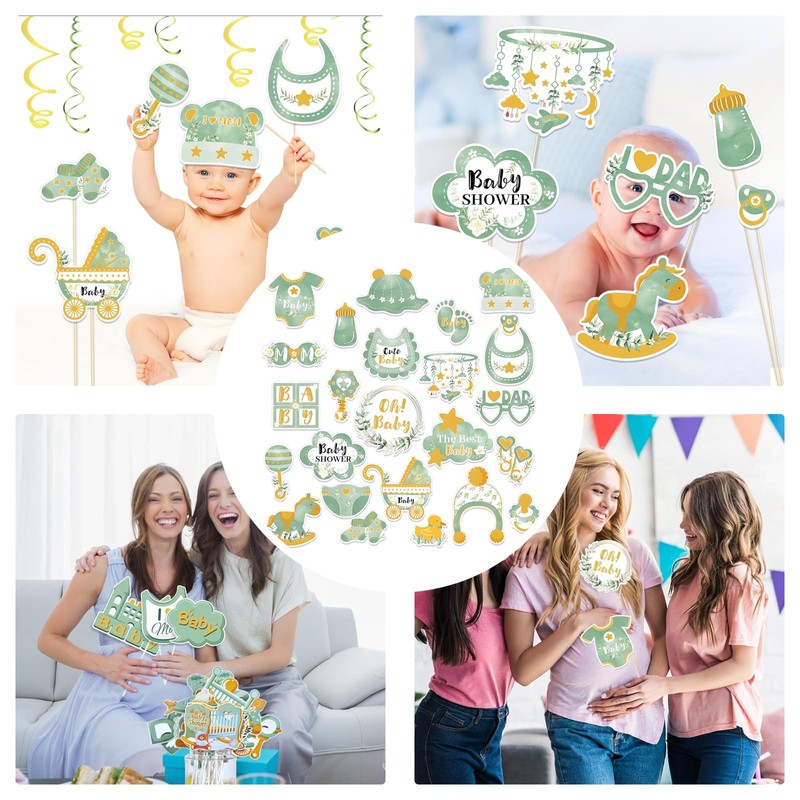 Yuiturt 25 Pcs Sage Green Baby Shower Decorations - Photo