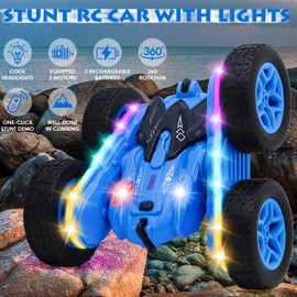 Tailtango Remote Control Car, Stunt RC Cars 2.4Ghz Double Sided 360° Rotating RC Crawler with Strip Lights and Headlights, 4WD Off Road Drift Truck for Boys Girls Birthday Gift