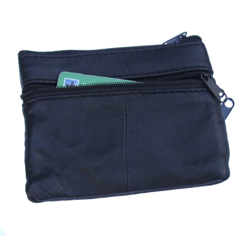 Soft Black Leather 4 Zips Key Holder, Card and Coin