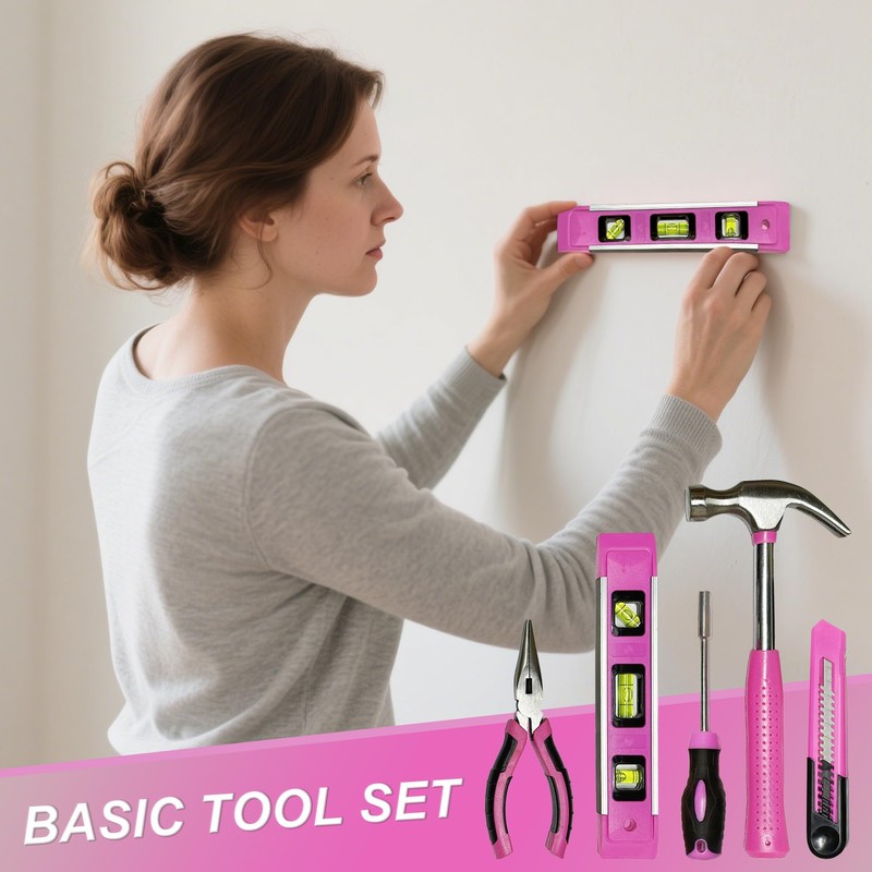 Pink Toolbox Essentials for Women Girls Starter DIY Drilling Kit