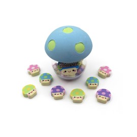 Skool Tools Mushroom Eraser Set w. Mini 8 Mushrooms (Limited Edition) (Blue Cap W/Green DOTS)